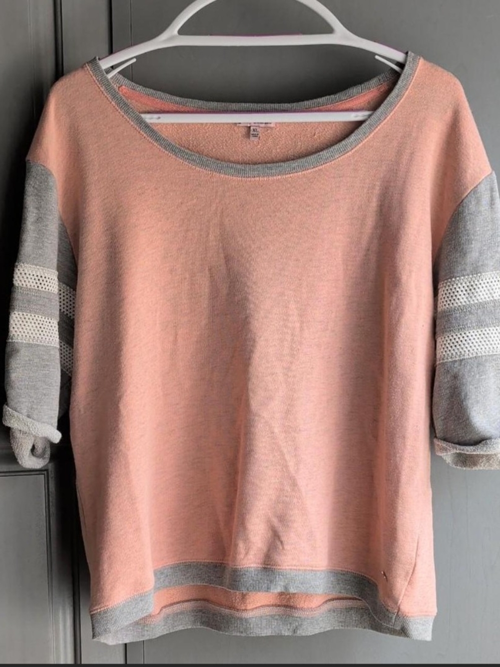 Juicy Couture Peach and Gray Crewneck Short-Sleeve Sweater